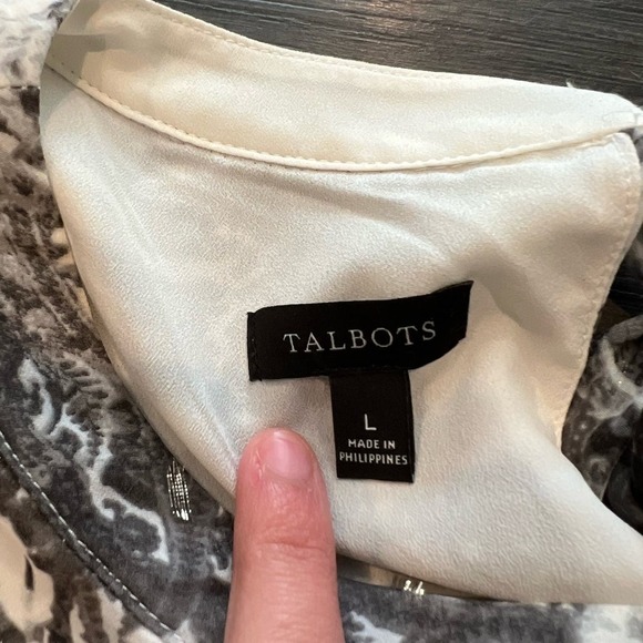 Talbots Tie Back Blouse Metallic Floral Print Floral Scrolls Size Large - Picture 7 of 7